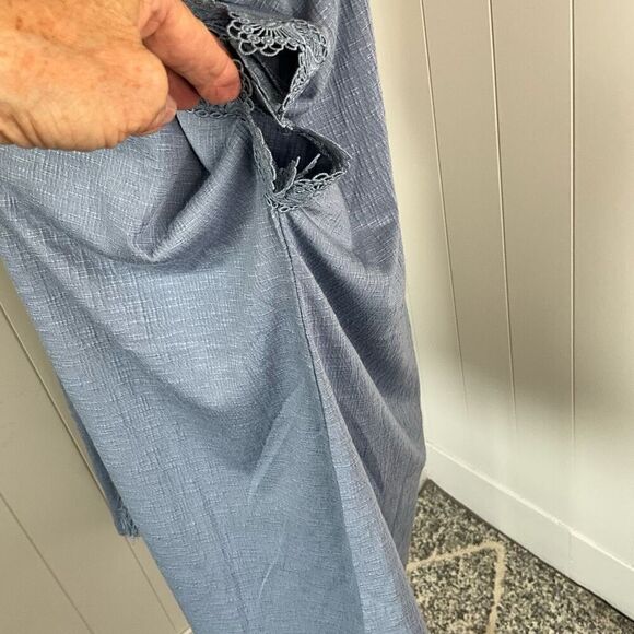 Fred David Womens Large Pullover Tie Neck Top Blue Tassels Textured Short Sleeve - Picture 9 of 13